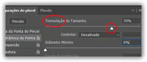 Use o controle deslizante Tremulação para alterar aleatoriamente a espessura da pincelada enquanto pinta.