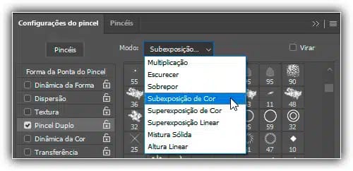 A opção Modo controla como os dois pincéis se misturam.
