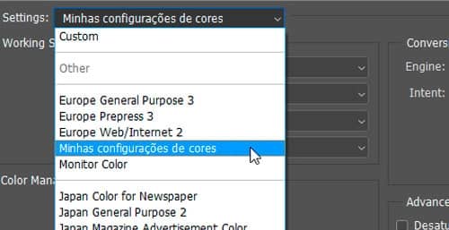 Selecionando minhas novas configurações personalizadas na lista de predefinições.