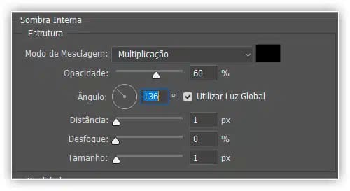 Altere as opções para o estilo de camada Sombra Interna circulado acima.