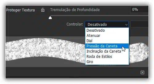 Escolha como deseja controlar a profundidade da textura nas opções de controle.