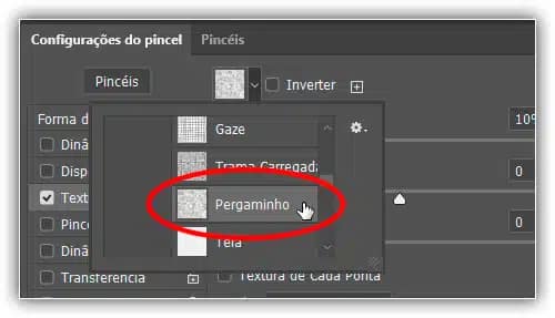 Opções de textura - Pincéis do Photoshop