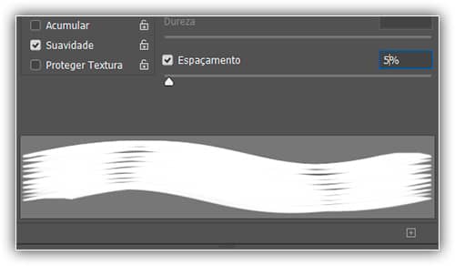 Diminua a quantidade de espaçamento para uma pincelada de aparência mais suave.