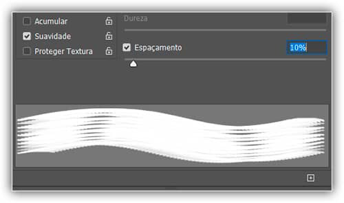 A opção Espaçamento controla com que frequência o Photoshop "carimba" a ponta do pincel enquanto você pinta.