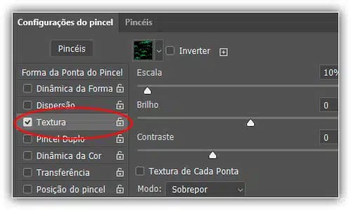 Opções de textura - Pincéis do Photoshop