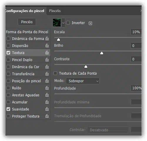 Opções de textura - Pincéis do Photoshop