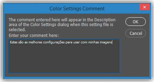 Adicionando uma descrição para as novas configurações de cores.