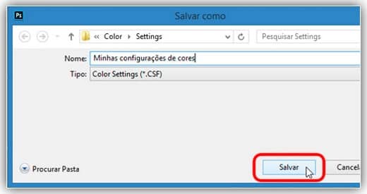 Nomeando as novas configurações de cores.