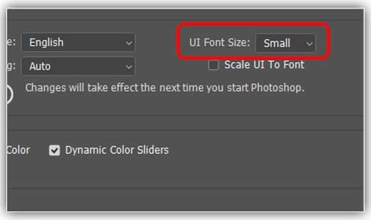 A opção Tamanho da fonte da interface do usuário.