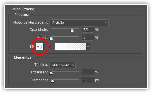 Clique na amostra de cor Brilho Externo para escolher uma cor.