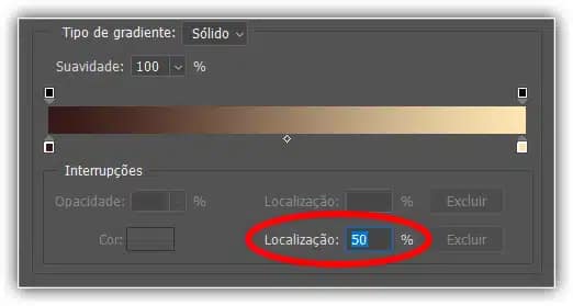 Redefinindo a localização do marcador do ponto médio para 50 por cento.