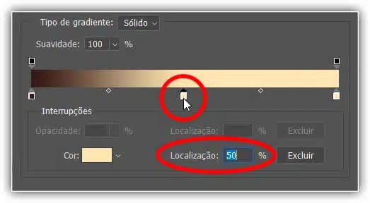 Adicionando uma terceira parada de cor e definindo sua localização para 50 por cento.