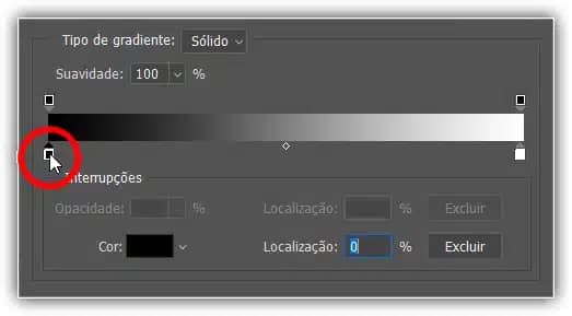 Selecionar a parada de cor abaixo da esquerda do gradiente.