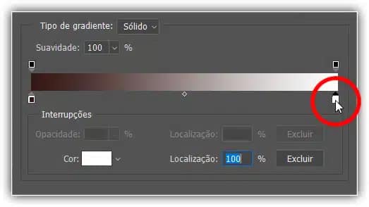 Selecionar a cor para abaixo à direita do gradiente.