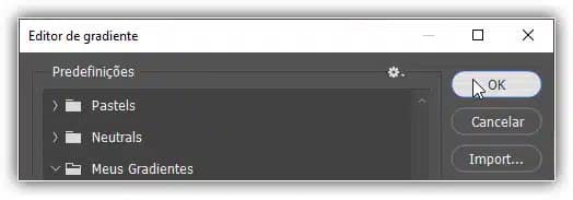 Fechando o Editor de Gradiente.