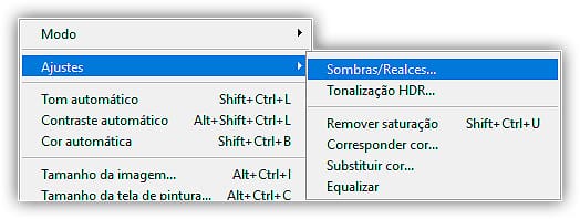 Indo em Imagem > Ajustes > Sombras/Realces.