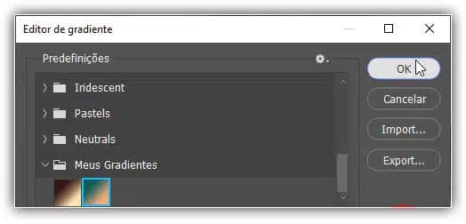 Fechando o Editor de Gradiente.