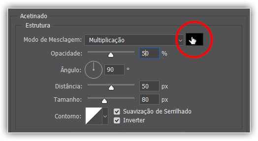 Clique na amostra de cores para escolher uma cor para o estilo da camada Cetim.