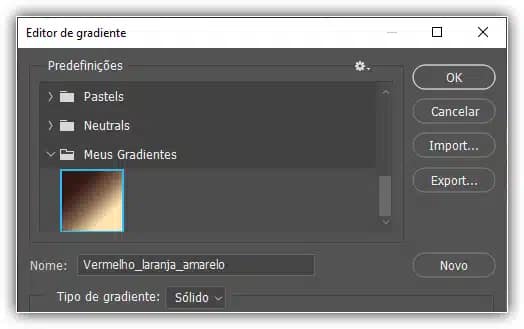 A nova predefinição é adicionada ao novo grupo.