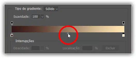 O marcador do ponto médio entre as duas cores.