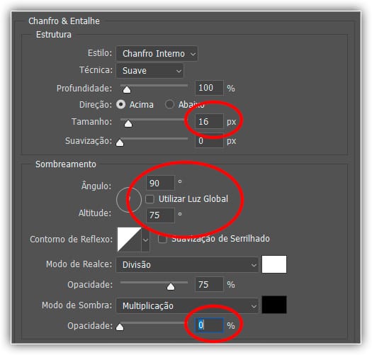 Altere as opções circuladas em vermelho acima.