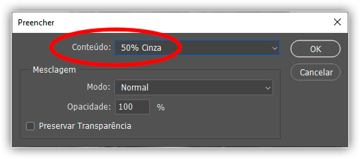 Configurando o conteúdo para 50% cinza.