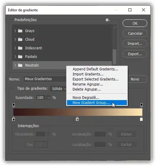 Clique com o botão direito (Win) / clique com a tecla Control pressionada (Mac) na pasta inferior e escolha Novo grupo de notas.