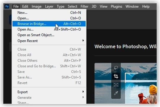 imagens no Photoshop a partir do Adobe Bridge