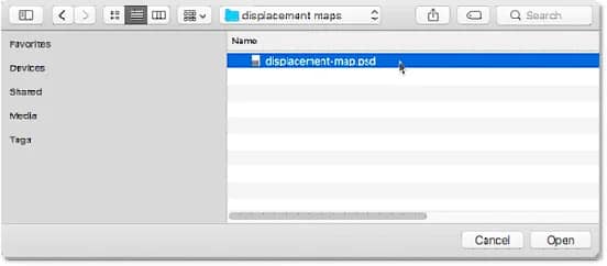 Selecionando o mapa de deslocamento.