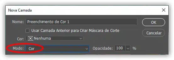 Mudando o modo para cor.