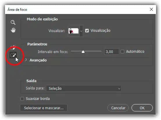 Selecionando a ferramenta de subtração da área de foco.
