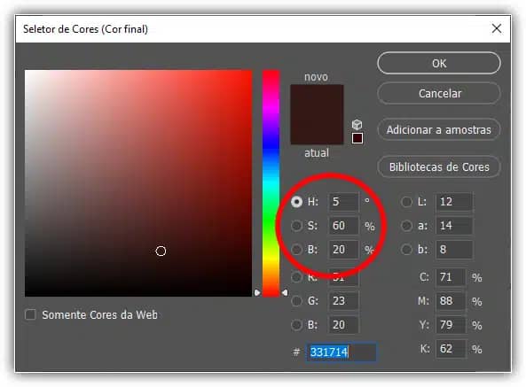 Escolhendo um vermelho escuro para as sombras.