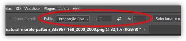 Altere a opção Estilo para Proporção fixa e defina a Largura e a Altura como 1.