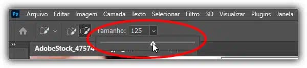 Arrastando o controle deslizante Tamanho para a direita para aumentar o tamanho do pincel.