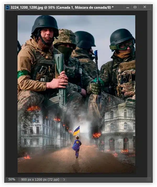 As imagens agora se misturam onde o gradiente foi desenhado.