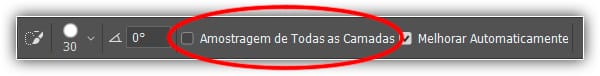 Escolha "Amostra de todas as camadas" se quiser incluir várias camadas na seleção.