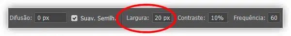 A opção Largura ajusta a largura da área que o Photoshop procura para encontrar bordas.