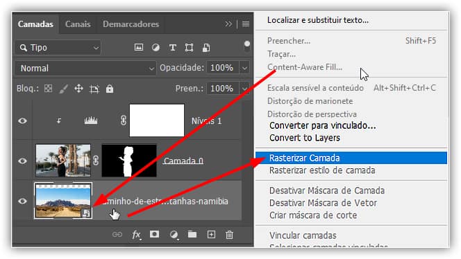 Rasterizando camada objeto inteligente.