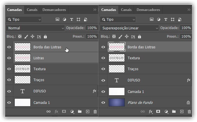 Mesclando as camadas listras e borda das listras.