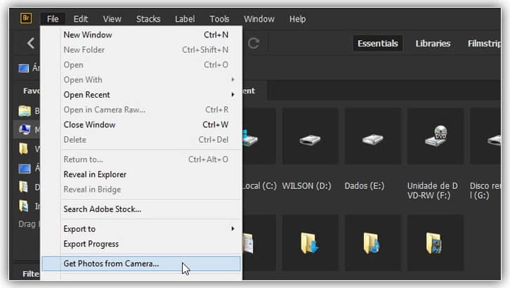Como baixar fotos da sua câmera com o Adobe Bridge
