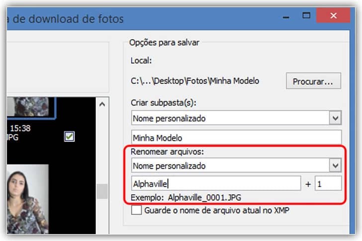 Inserir um novo nome personalizado para os arquivos.