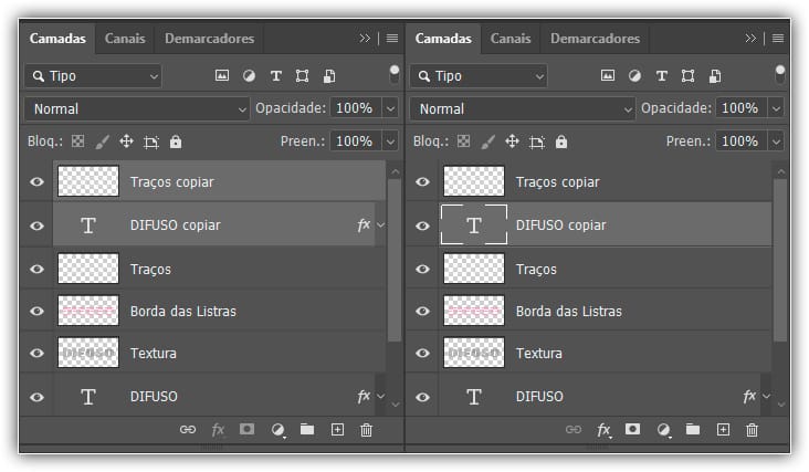 Duplique o texto e as camadas do Traço.