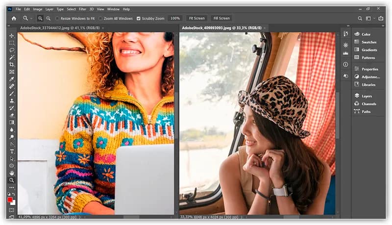 Pressione e segure Shift enquanto aplica zoom para ampliar todas as imagens abertas de uma só vez.