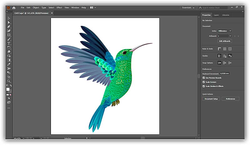 Arte vetorial aberta no Illustrator.