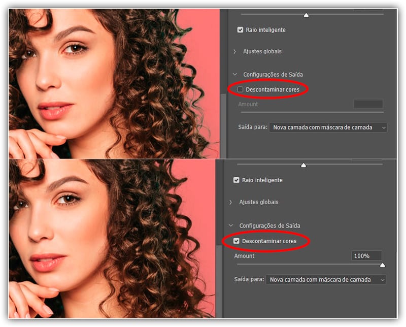 Opção descontaminar cores.