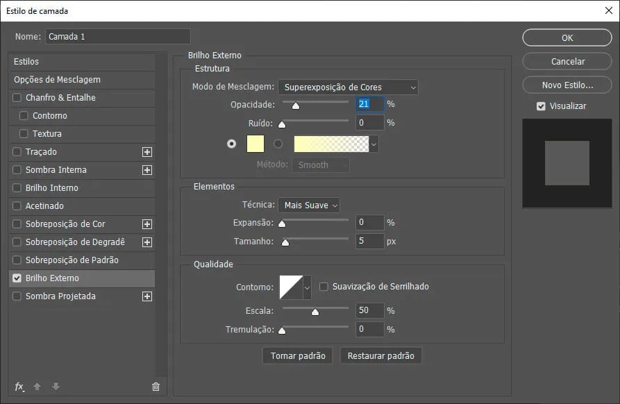 Aplicando um brilho externo.