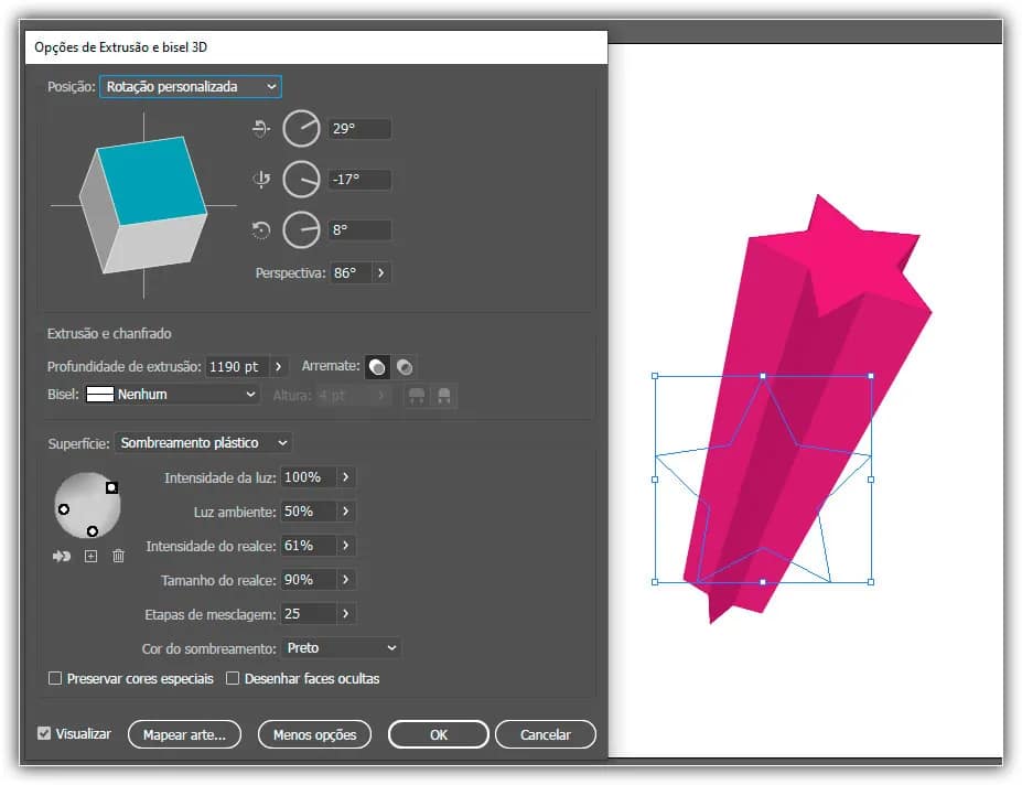 No Illustrator, há uma ferramenta 3D para criar efeitos tridimensionais simples.
