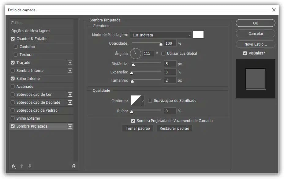 Sombra projetada.