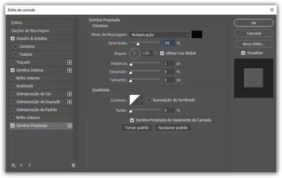 Adicionando sombra projetada
