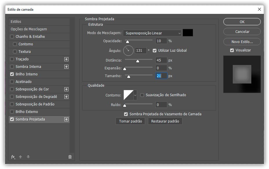 Aplicando uma sombra projetada.